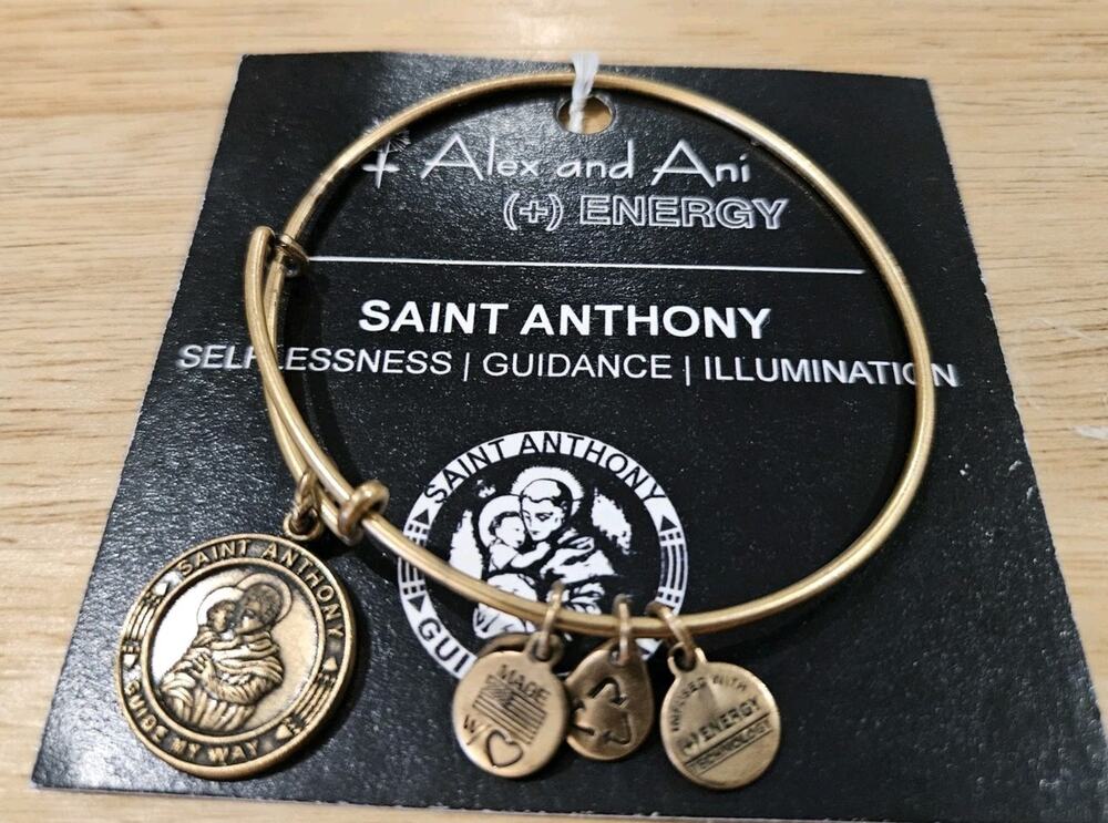 Alex and Ani St Anthony Bracelet Rafaelian Gold Charm Bangle Original Card